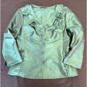 Romantic Feminine Chic Victorian Steampunk Ruffle Emerald Green Blouse Size 8